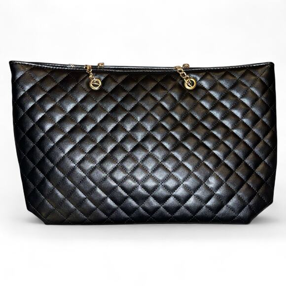 Badgley Mischka Large Tote Bag Quilted Gold Chain Accent New With Tags - Picture 3 of 7